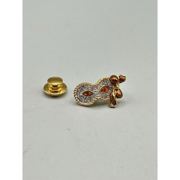 Lapel Pin Tack Pin Mask Swarovski Swan Signed Gold Plated and Crystals Brooch - Picture 3 of 5